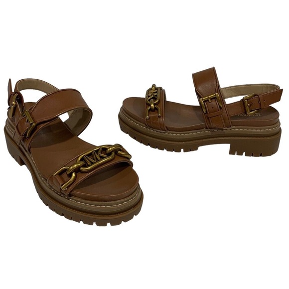 Michael Michael Kors | Sandals Brown Leather Kailey Lug Platform NEW - Picture 1 of 8